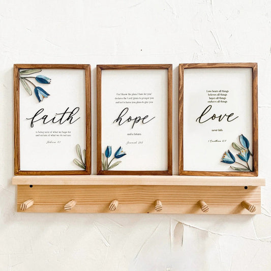 Full Set 3D Wooden Bible Verse Wall Art (Faith, Hope, Love)