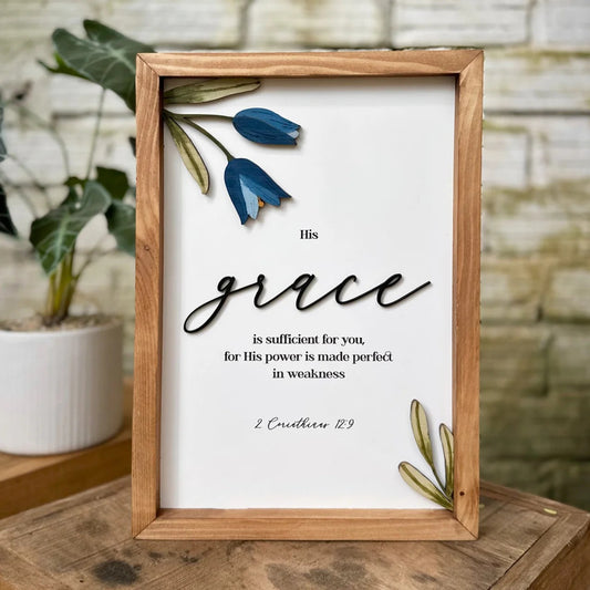 His Grace Is Sufficient For You 2 Corinthians 12:9 | 3D Wooden Bible Verse Wall Art 30x20cm