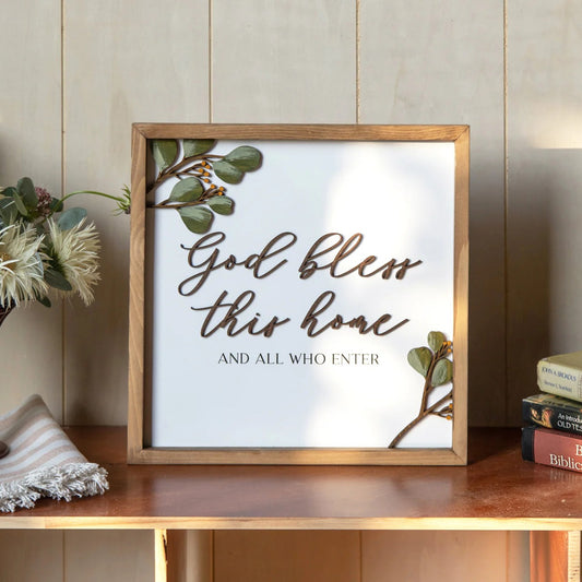 God Bless This Home | 3D Wooden Bible Verse Wall Art 30x30cm