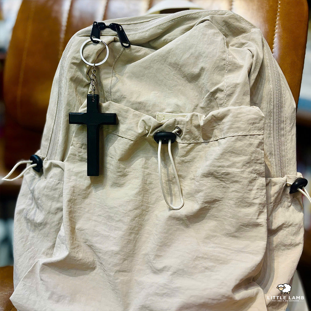 Handcrafted Wooden Cross Keychain - Rustic Christian Comfort Pocket Cross - Minimalist Faith Keyring Gift for Men & Women (Brown & Black)