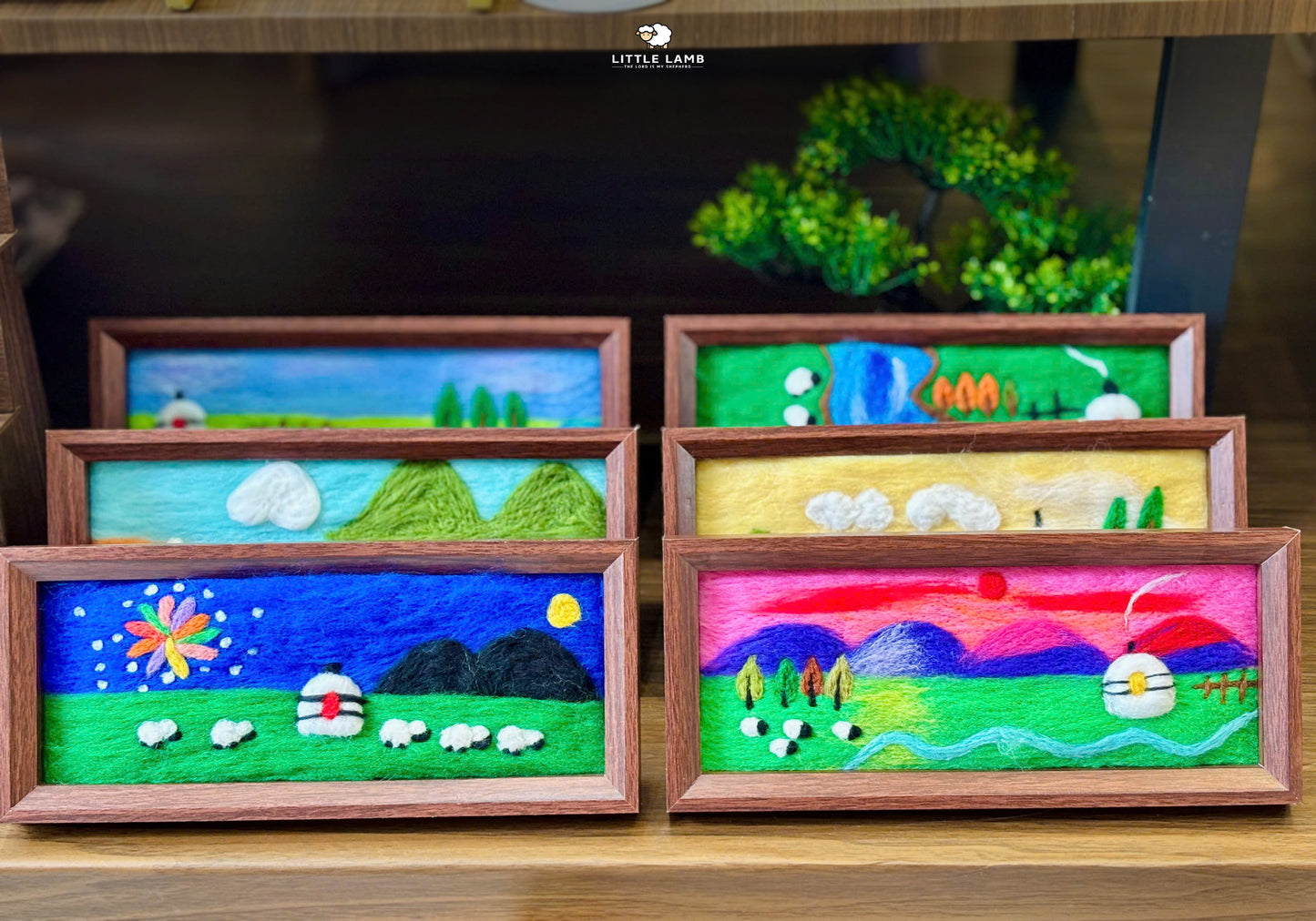 Handmade Wool Felt Sheep Landscape Art, 3D Framed Wool Painting Needle Felted Decor, Cute Christian Pasture Tabletop Art, Gift for Her