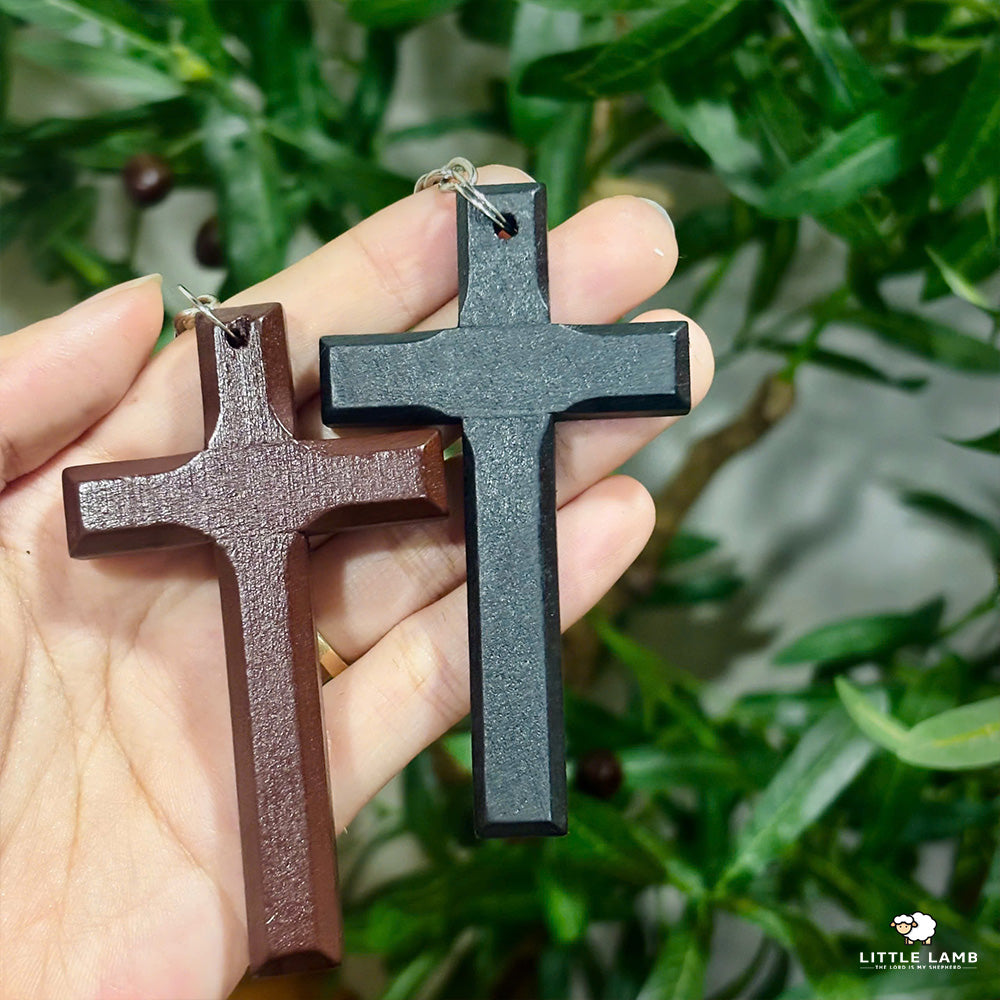 Handcrafted Wooden Cross Keychain - Rustic Christian Comfort Pocket Cross - Minimalist Faith Keyring Gift for Men & Women (Brown & Black)