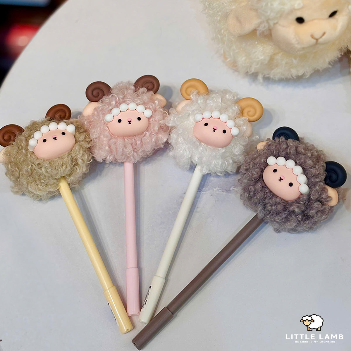 Cute Fluffy Lamb Pom-Pom Pen - Adorable Sheep Stationery for School & Office - Soft Faux Fur Decorative Pen