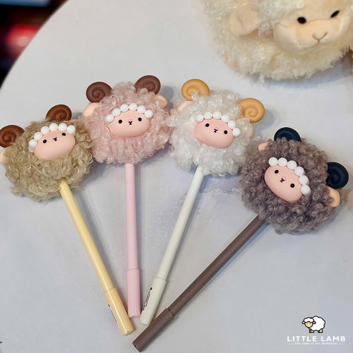Cute Fluffy Lamb Pom-Pom Pen - Adorable Sheep Stationery for School & Office - Soft Faux Fur Decorative Pen