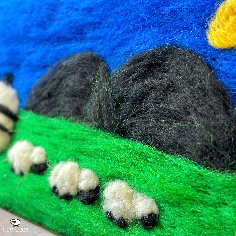 Handmade Wool Felt Sheep Landscape Art, 3D Framed Wool Painting Needle Felted Decor, Cute Christian Pasture Tabletop Art, Gift for Her