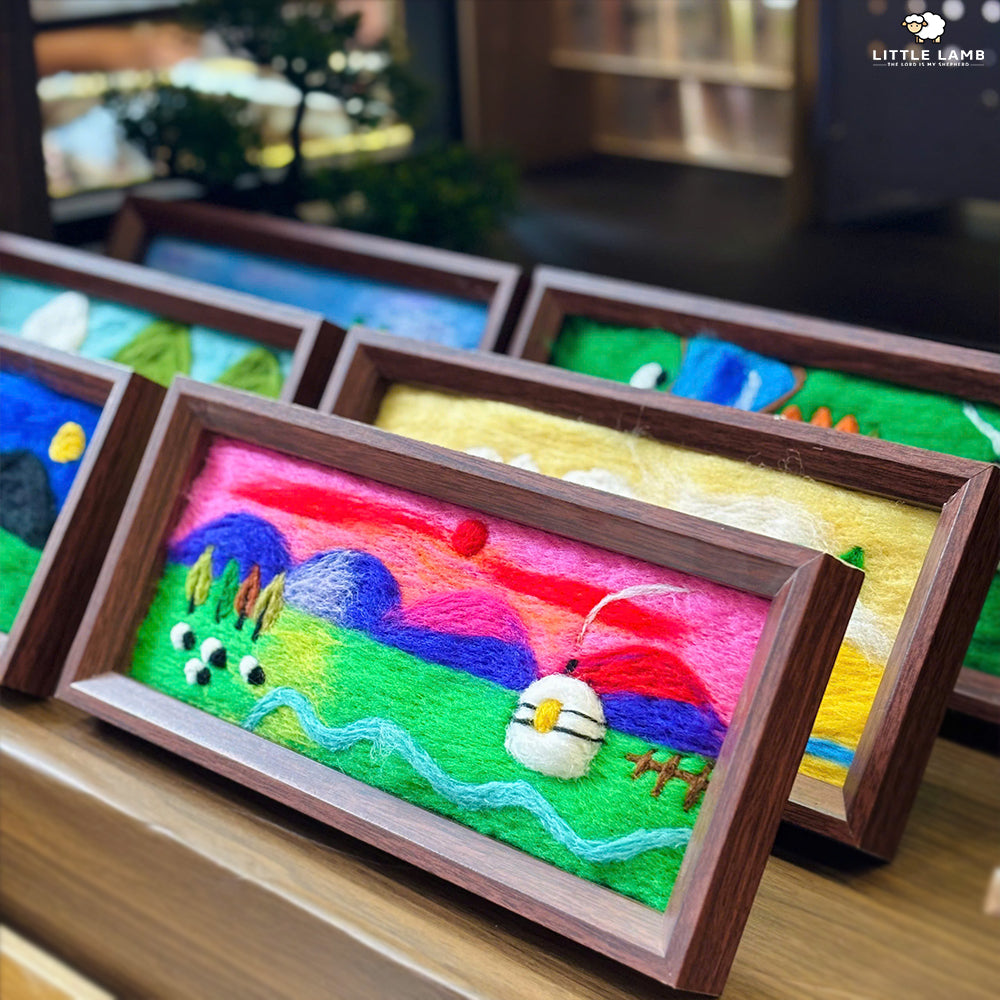 Handmade Wool Felt Sheep Landscape Art, 3D Framed Wool Painting Needle Felted Decor, Cute Christian Pasture Tabletop Art, Gift for Her
