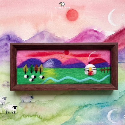 Handmade Wool Felt Sheep Landscape Art, 3D Framed Wool Painting Needle Felted Decor, Cute Christian Pasture Tabletop Art, Gift for Her