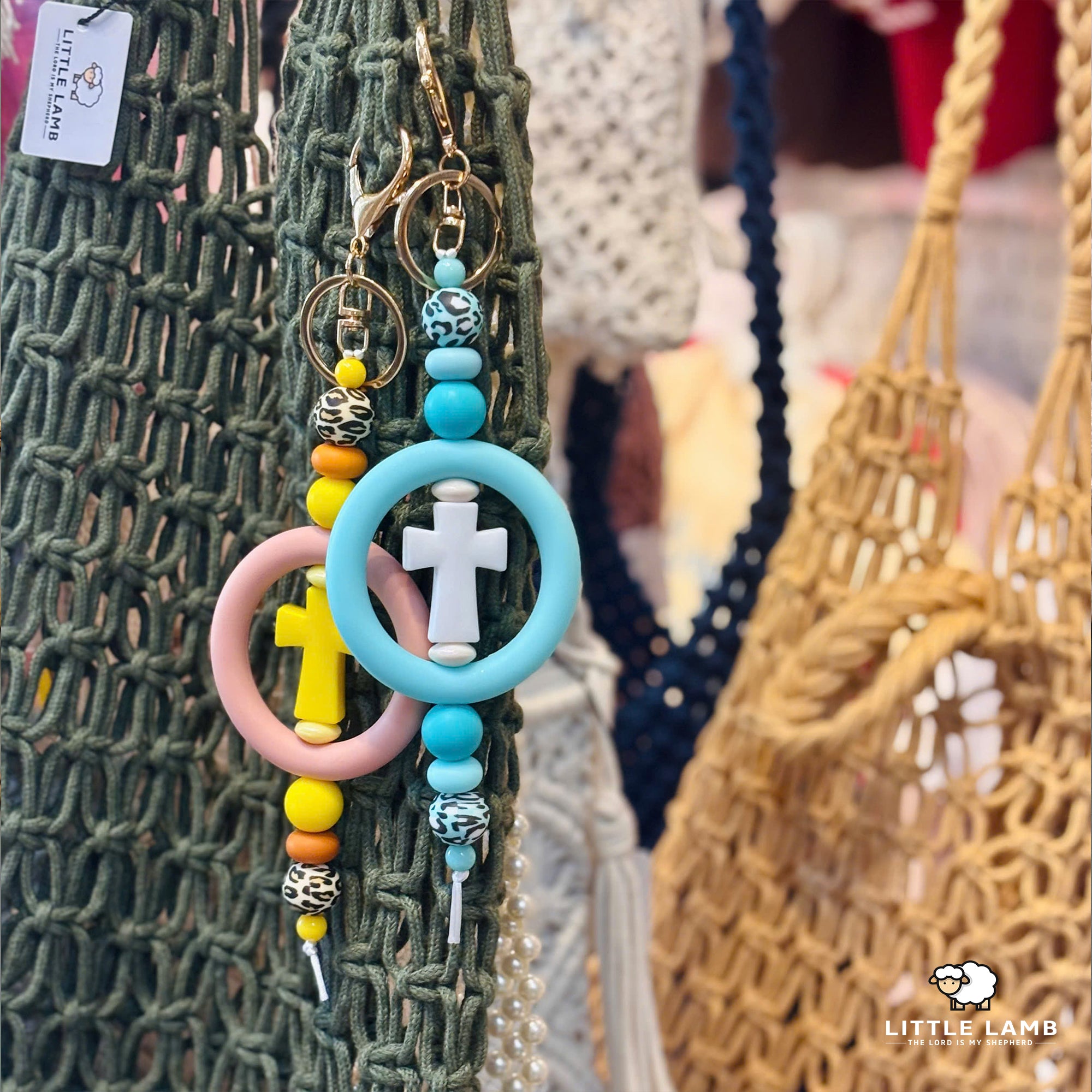 Leopard Print Silicone Circle Cross Keychain - Faith Based Keyring