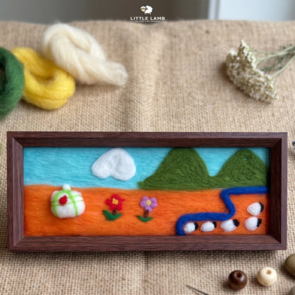 Handmade Wool Felt Sheep Landscape Art, 3D Framed Wool Painting Needle Felted Decor, Cute Christian Pasture Tabletop Art, Gift for Her
