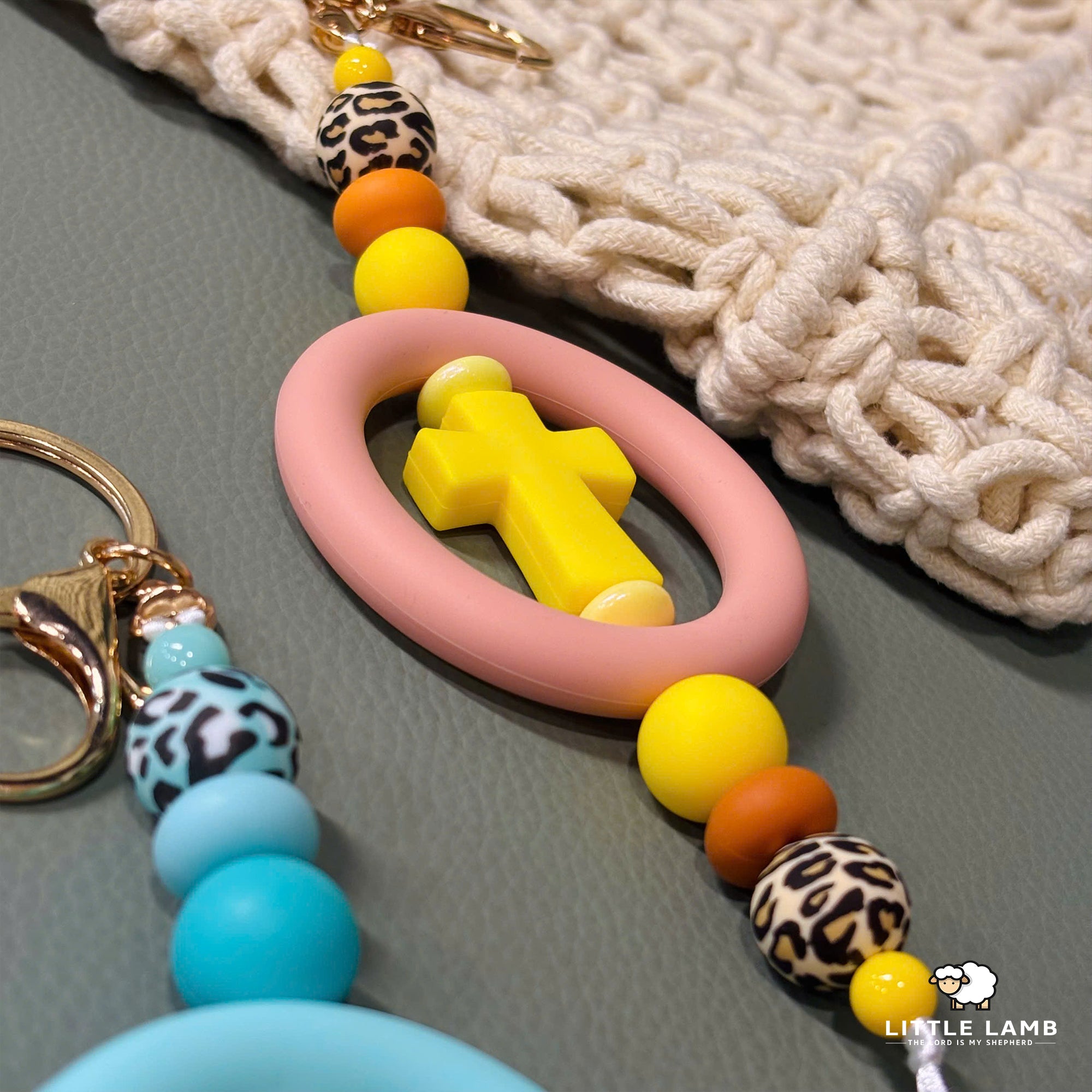 Leopard Print Silicone Circle Cross Keychain - Faith Based Keyring