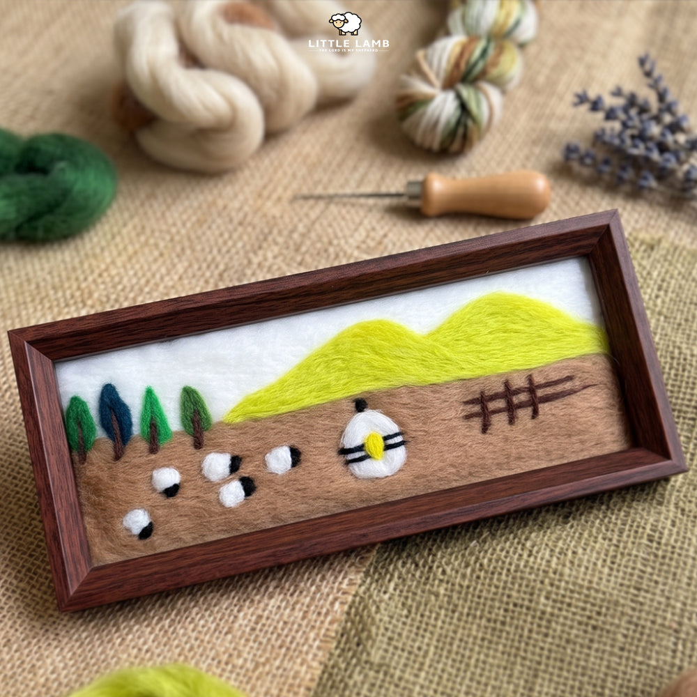Handmade Wool Felt Sheep Landscape Art, 3D Framed Wool Painting Needle Felted Decor, Cute Christian Pasture Tabletop Art, Gift for Her