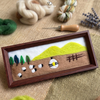 Handmade Wool Felt Sheep Landscape Art, 3D Framed Wool Painting Needle Felted Decor, Cute Christian Pasture Tabletop Art, Gift for Her