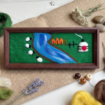 Handmade Wool Felt Sheep Landscape Art, 3D Framed Wool Painting Needle Felted Decor, Cute Christian Pasture Tabletop Art, Gift for Her