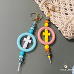 Leopard Print Silicone Circle Cross Keychain - Faith Based Keyring