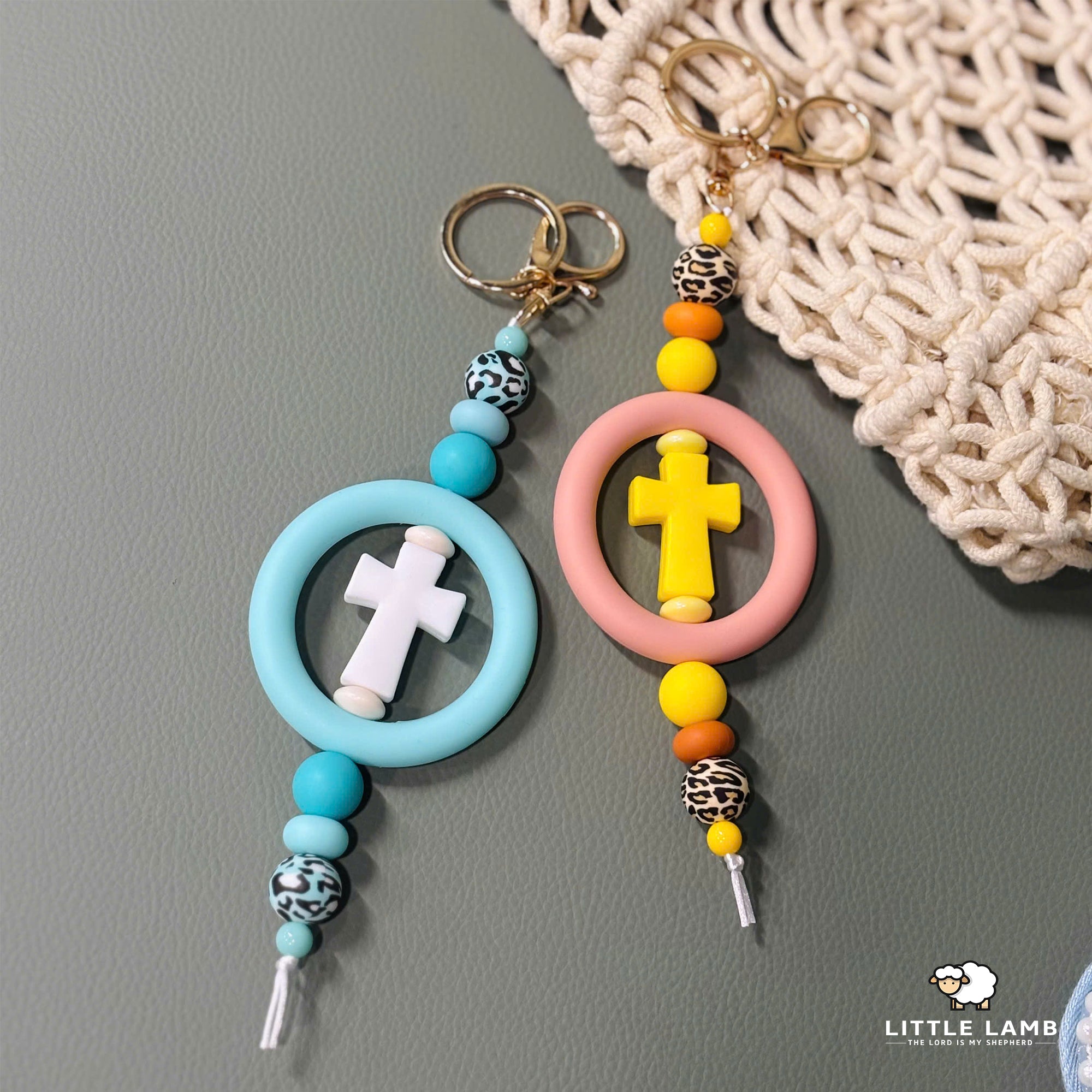Leopard Print Silicone Circle Cross Keychain - Faith Based Keyring
