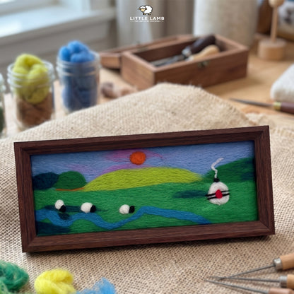 Handmade Wool Felt Sheep Landscape Art, 3D Framed Wool Painting Needle Felted Decor, Cute Christian Pasture Tabletop Art, Gift for Her