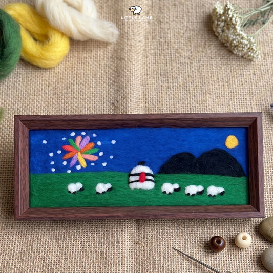 Handmade Wool Felt Sheep Landscape Art, 3D Framed Wool Painting Needle Felted Decor, Cute Christian Pasture Tabletop Art, Gift for Her