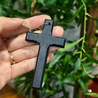 Handcrafted Wooden Cross Keychain - Rustic Christian Comfort Pocket Cross - Minimalist Faith Keyring Gift for Men & Women (Brown & Black)