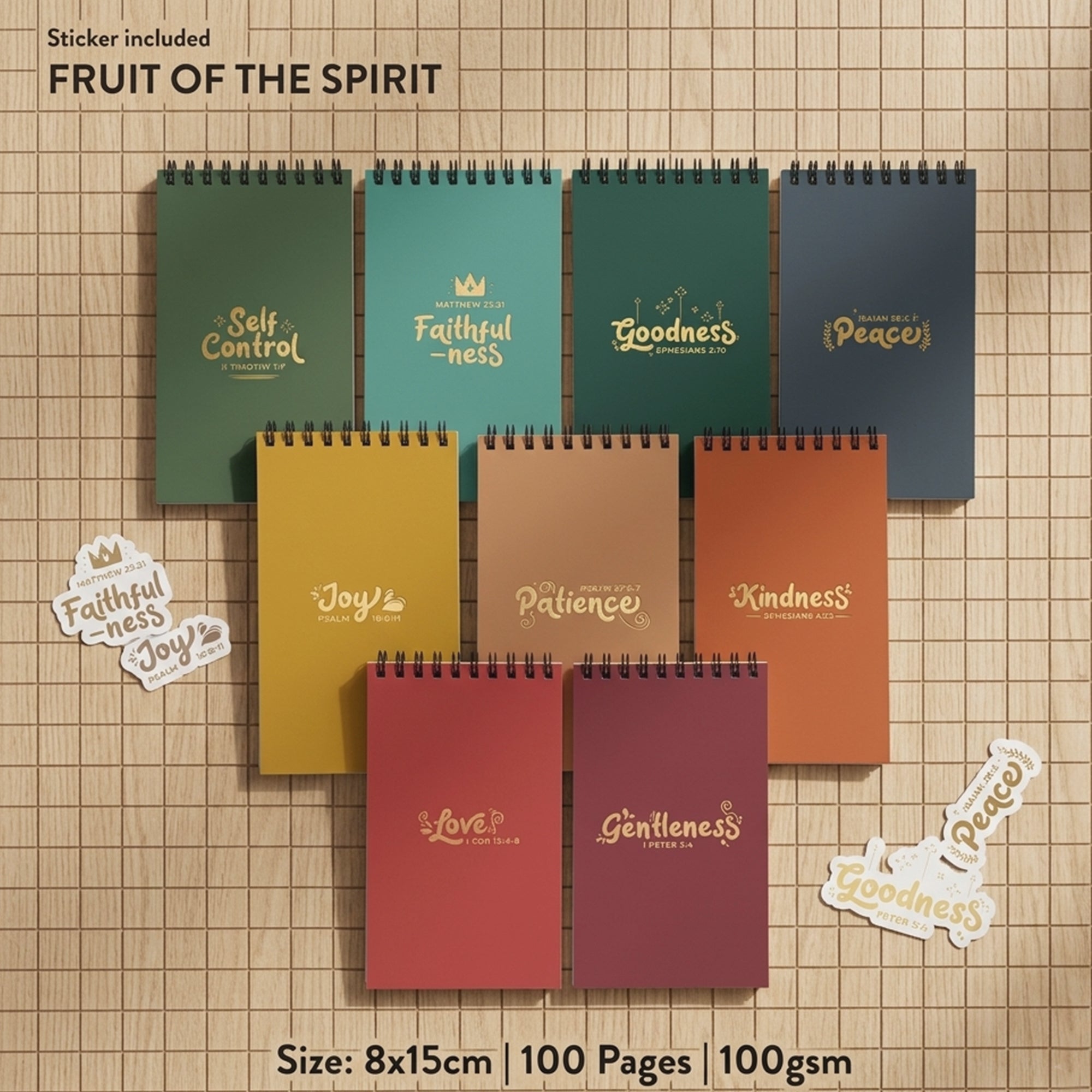 Fruit of the Spirit Spiral Notebook Set - Christian Journal for Women & Men - Religious Gift & Bible Study Stationery