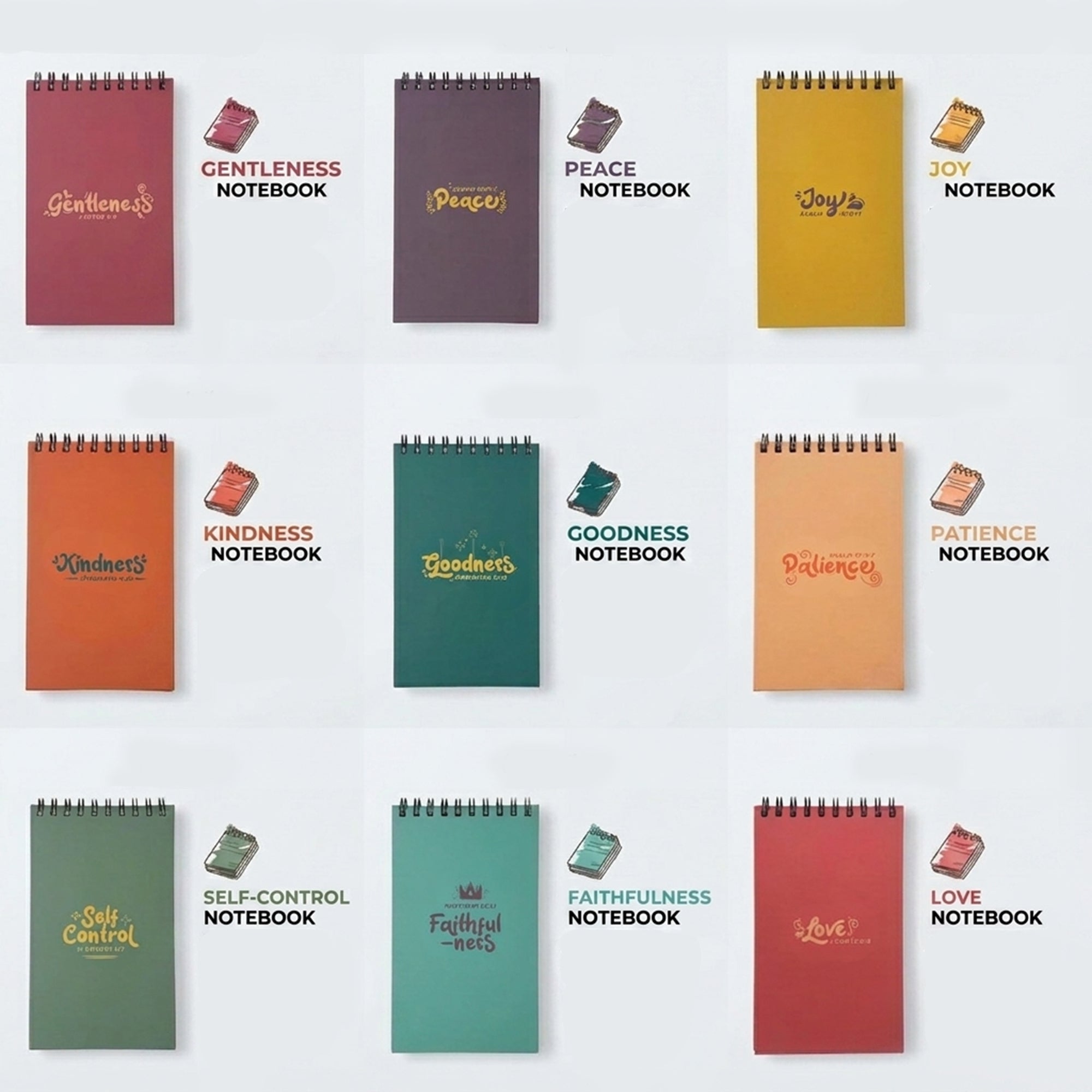 Fruit of the Spirit Spiral Notebook Set - Christian Journal for Women & Men - Religious Gift & Bible Study Stationery